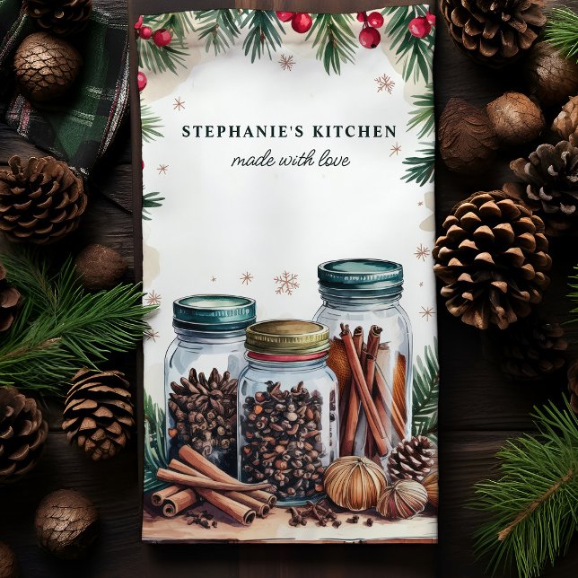 Holiday Spice Jars Personalised Christmas Tea Towel (Creator Uploaded)