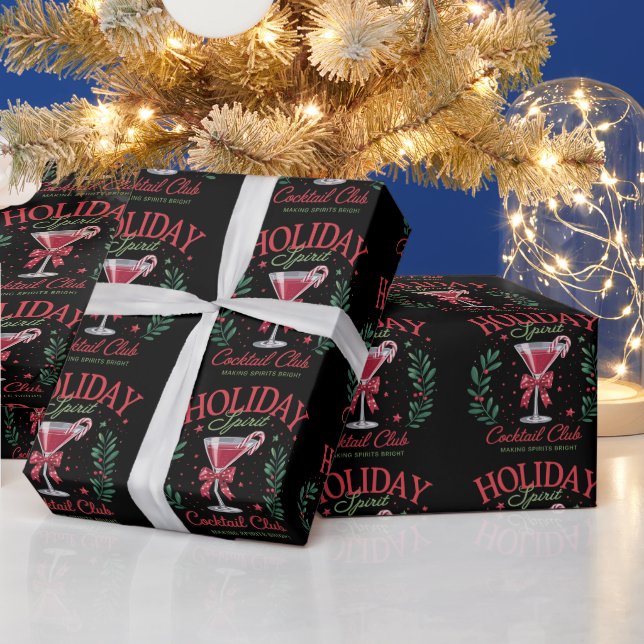 Holiday Spirit Cocktail Club Christmas Party Wrapping Paper (Holidays)