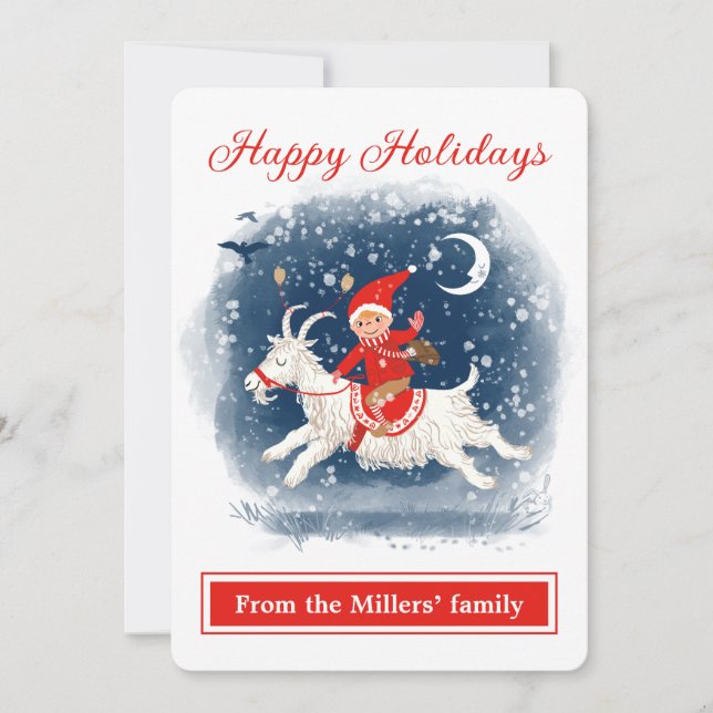 Holiday spirit fun goat ride in the snow greetings (Front)