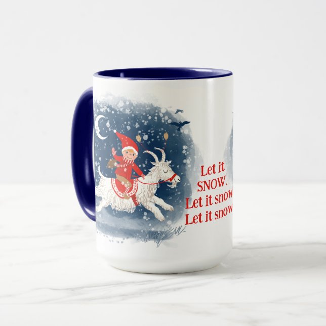 Holiday spirit fun goat ride in the snow mug (Front Left)