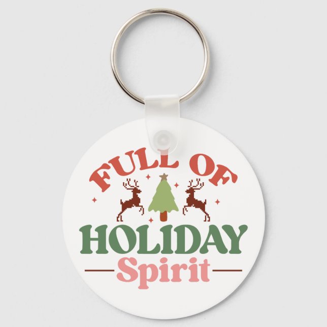 Holiday Spirit Retro Groovy Christmas Holidays Key Ring (Front)