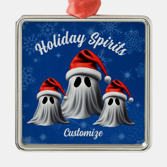 Holiday Spirits Blue Metal Ornament (Front)