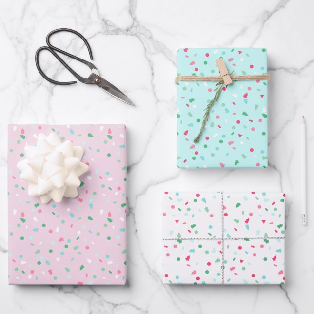 Holiday Sprinkles Wrapping Paper Flat Sheet Trio (Front)