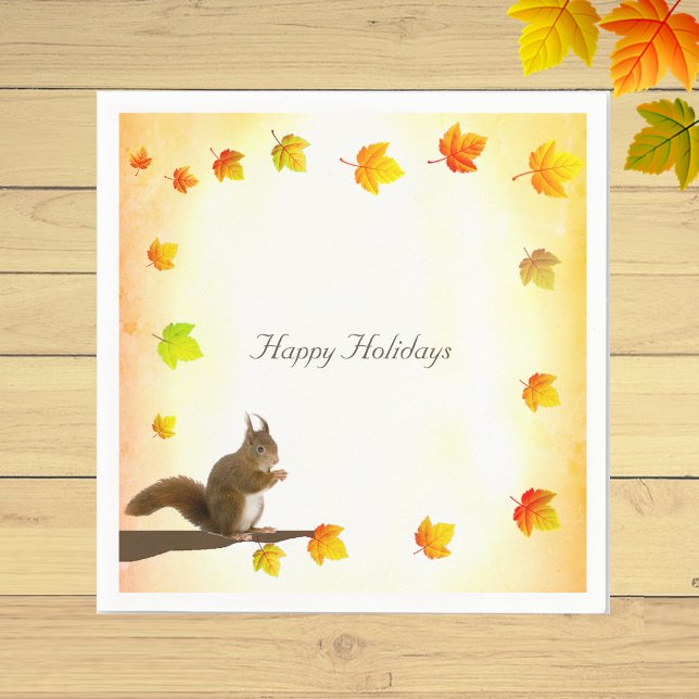 Holiday Squirrel & Fall Leaves  Napkin (Creator Uploaded)