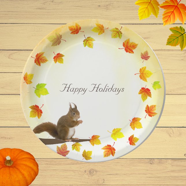 Holiday Squirrel & Fall Leaves  Paper Plate (Creator Uploaded)