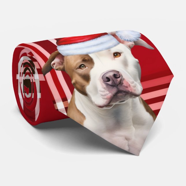 Holiday Staffordshire Terrier Red Plaid Christmas Tie (Rolled)