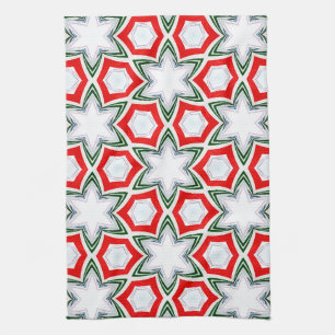 Holiday Stars in Green and Red Tea Towel
