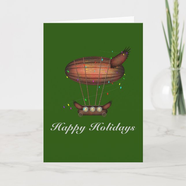 Holiday Steampunk Airship Customisable Card (Front)