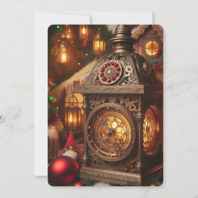 Holiday Steampunk Ornate Santa’s Lantern  Card (Front)
