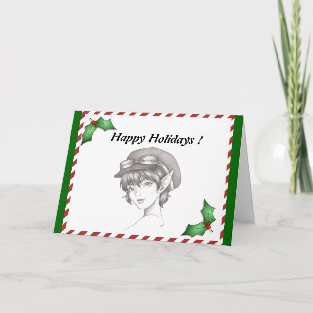 Holiday Steampunk Pixie Greeting Card (Front)