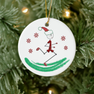 Holiday Stick Runner Guy - front and back Ceramic Tree Decoration