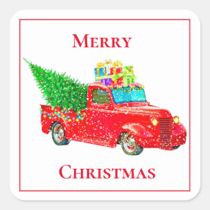 Holiday Stickers-Red Truck Square Sticker