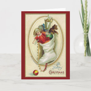 Holiday Stocking with Toys Retro Image Christmas Card