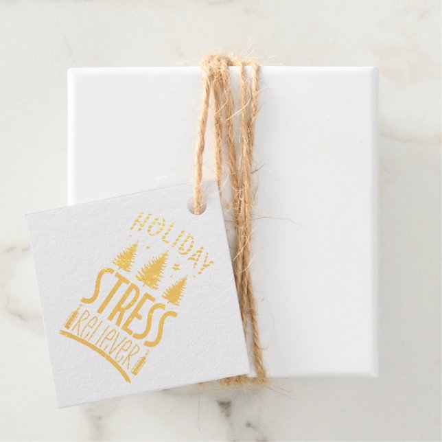 Holiday Stress Reliever Gold Favour Tags (With Box)