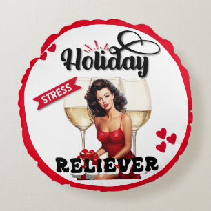 Holiday Stress Reliever Pinup Round Cushion