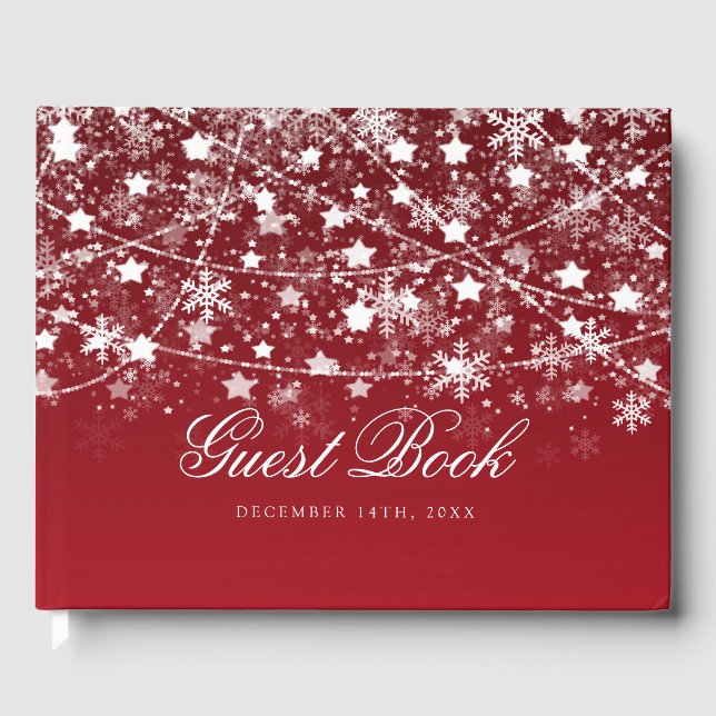 Holiday String Lights Red Christmas Guest Book (Front)