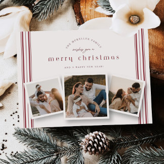 Holiday Stripes Collage Christmas Photo Card