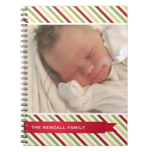 Holiday stripes red ribbon photo cover journal