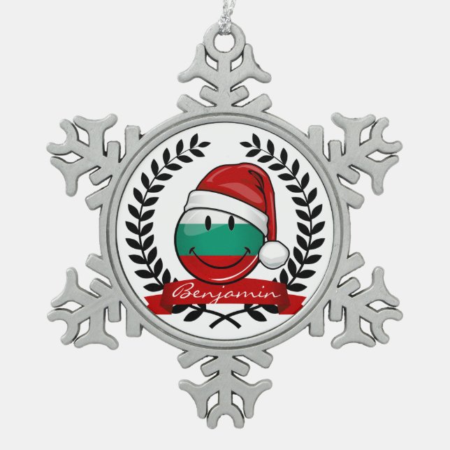 Holiday Style Bulgarian Flag Snowflake Pewter Christmas Ornament (Front)