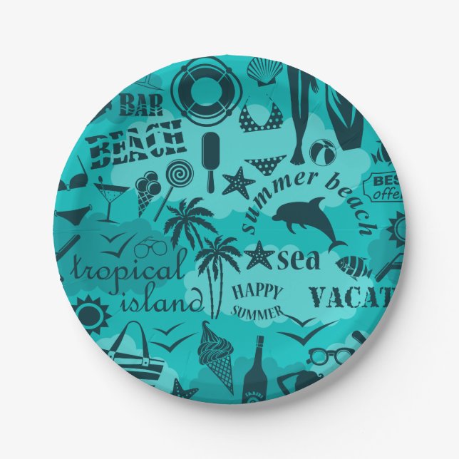 Holiday summer beach pattern       paper plate (Front)
