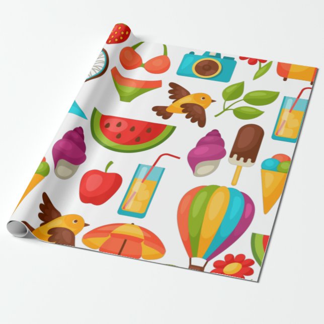 Holiday summer party beach pattern cute wrapping paper (Unrolled)
