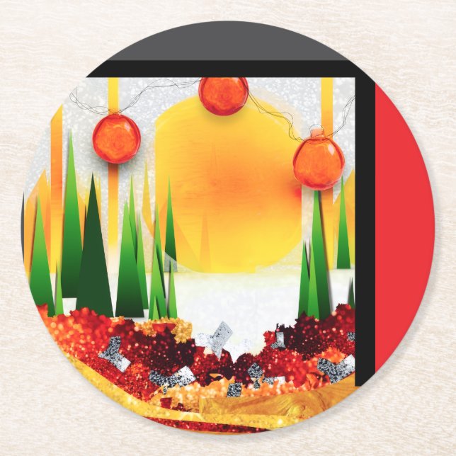 HOLIDAY SUNSHINE WITHIN THE PINES :) ROUND PAPER COASTER (Front)