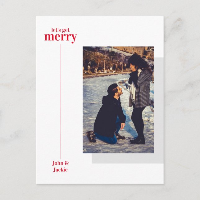 Holiday Surprise Merry Engagement Announcement Postcard (Front)