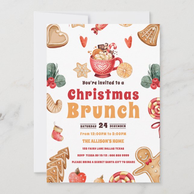 Holiday Sweet Cake Brunch Christmas Party  Invitation (Front)