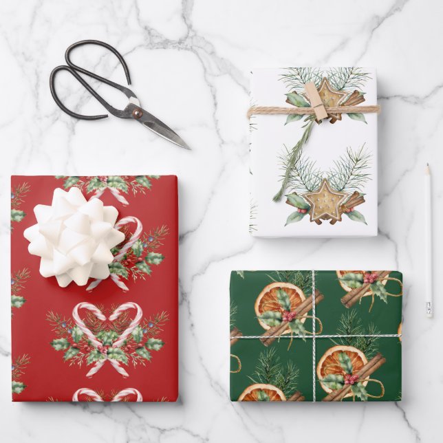 Holiday Sweets Wrapping Paper Flat Sheet Set of 3 (Front)
