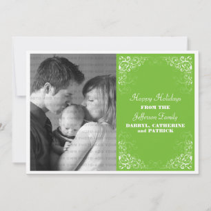 Holiday Swirls Photo Flat Card, Bright Green Card