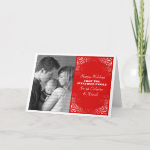 Holiday Swirls Photo Greeting Card, Red Card