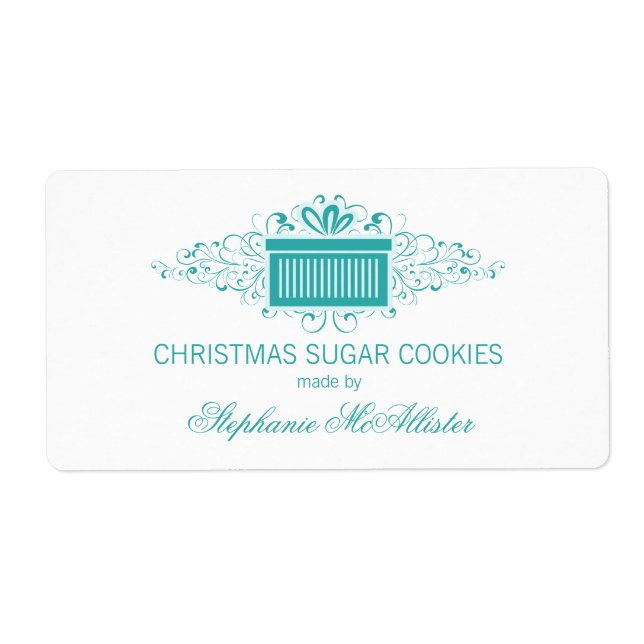 Holiday Swirls Present Baking Labels, Aqua (Front)