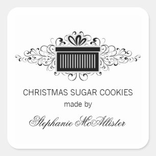 Holiday Swirls Present Baking Stickers, Black Square Sticker