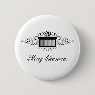Holiday Swirls Present Button, Black 6 Cm Round Badge
