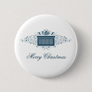 Holiday Swirls Present Button, Blue 6 Cm Round Badge