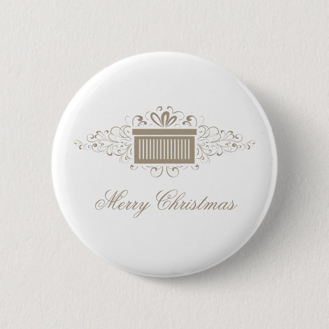 Holiday Swirls Present Button, Latte 6 Cm Round Badge (Front)