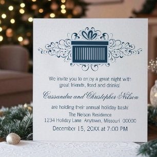 Holiday Swirls Present Christmas Invite, Blue Invitation
