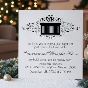 Holiday Swirls Present Christmas Party, Black Invitation
