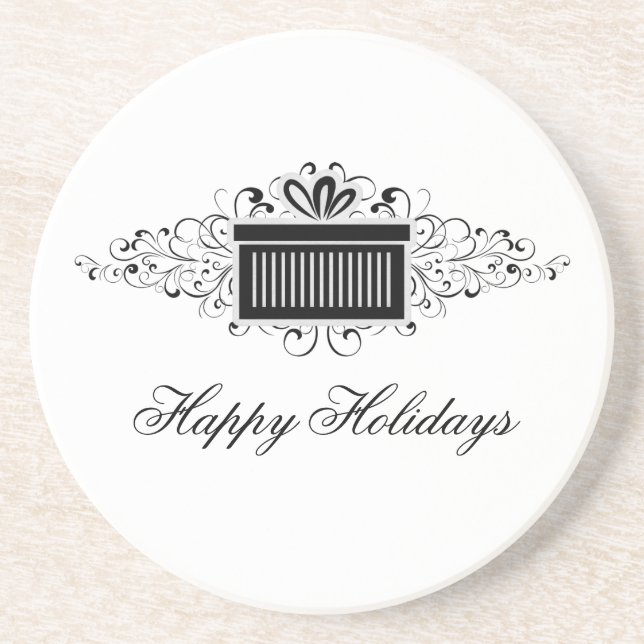 Holiday Swirls Present Coaster, Black Coaster (Front)
