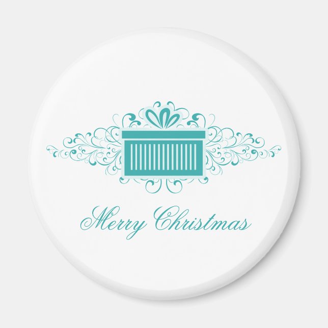 Holiday Swirls Present Magnet, Aqua Magnet (Front)