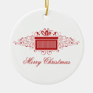 Holiday Swirls Present Ornament, Red Ceramic Ornament