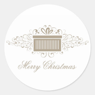 Holiday Swirls Present Stickers, Latte Classic Round Sticker