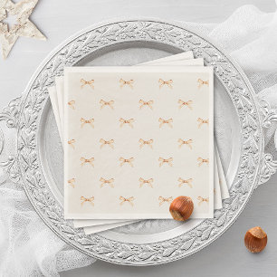 Holiday Table Decor    Gold Bow Pastel Beige Napkin