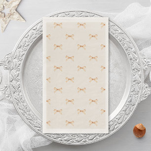 Holiday Table Decor Gold Bow Pastel Beige Napkin