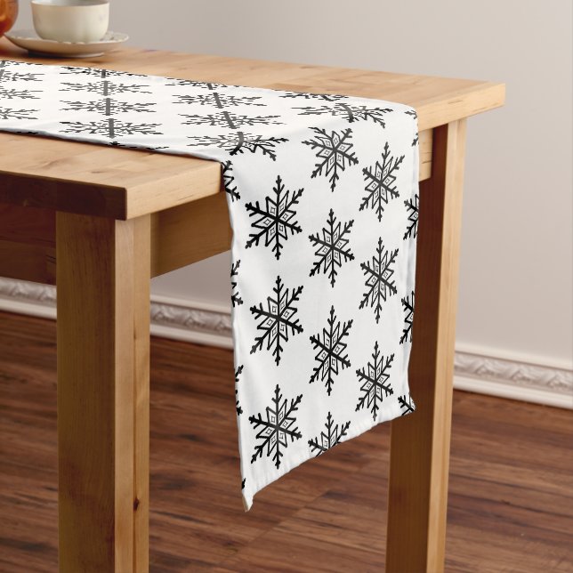 Holiday Table Runner-Black Snowflakes Long Table Runner (In Situ)