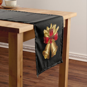 Holiday Table Runner-Gold Bells Short Table Runner