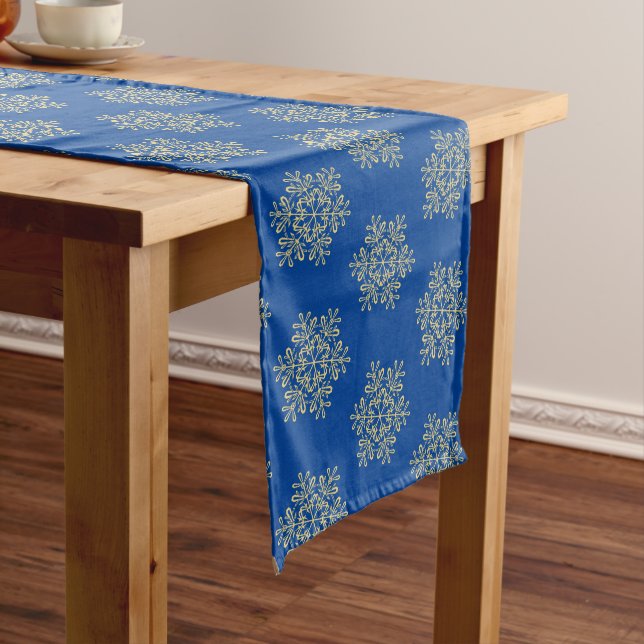 Holiday Table Runner-Gold Snowflakes Medium Table Runner (In Situ)
