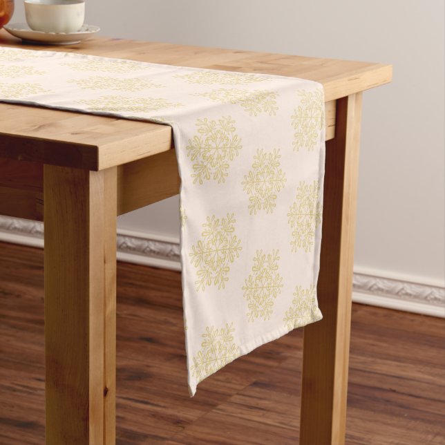 Holiday Table Runner-Gold Snowflakes Medium Table Runner (In Situ)