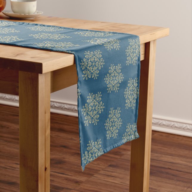 Holiday Table Runner-Gold Snowflakes Medium Table Runner (In Situ)