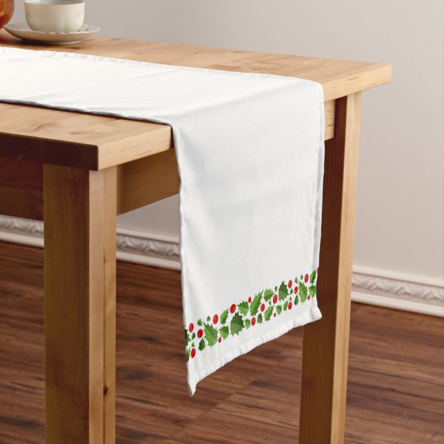 Holiday Table Runner-Holly Garland Short Table Run Runner (In Situ)